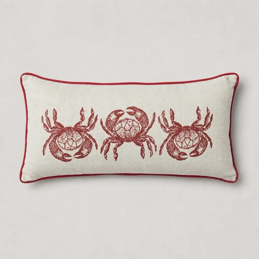 Red Crab / Floral Design Lumbar Pillow Nautical Home Decor